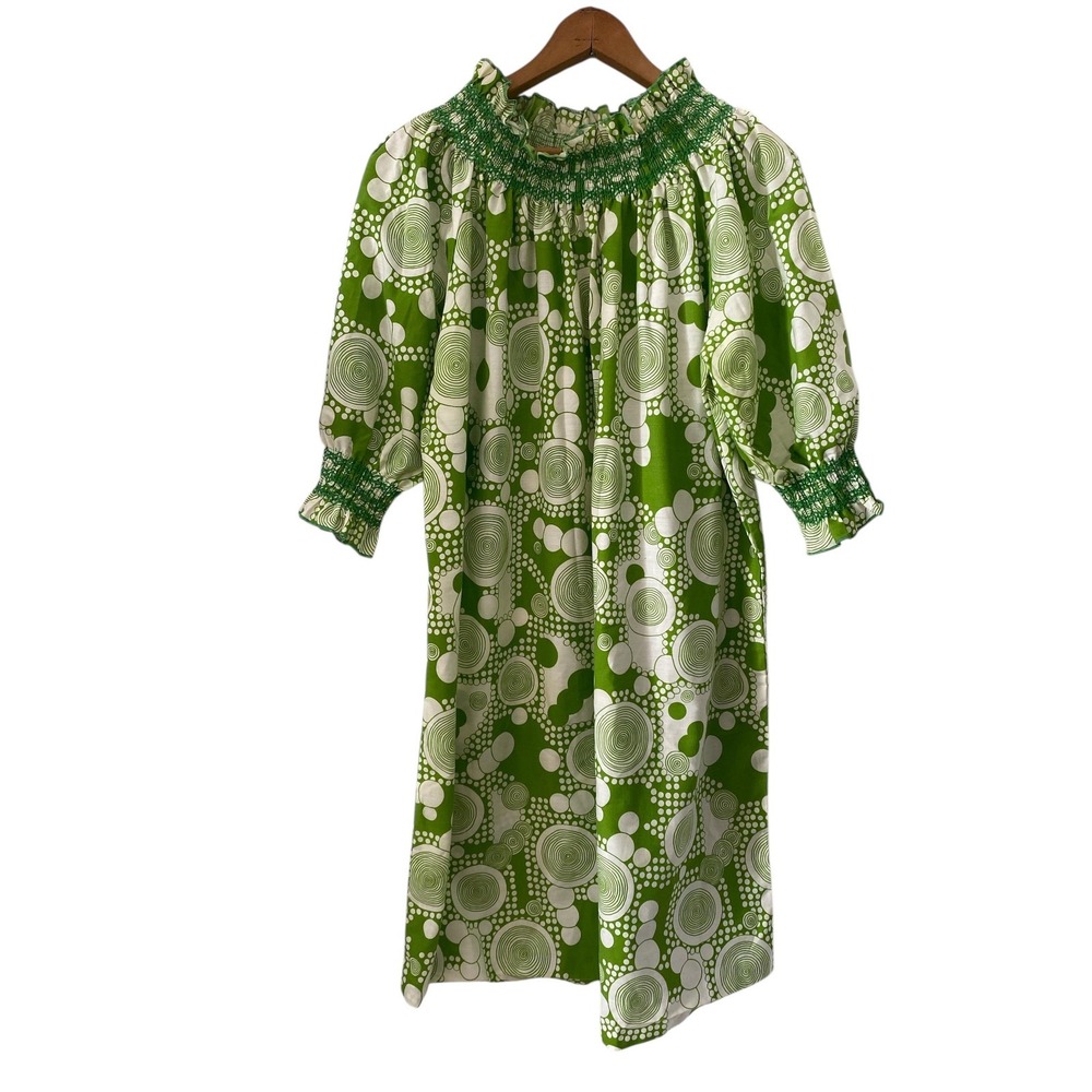 60s Handmade smocked polka dot design dress